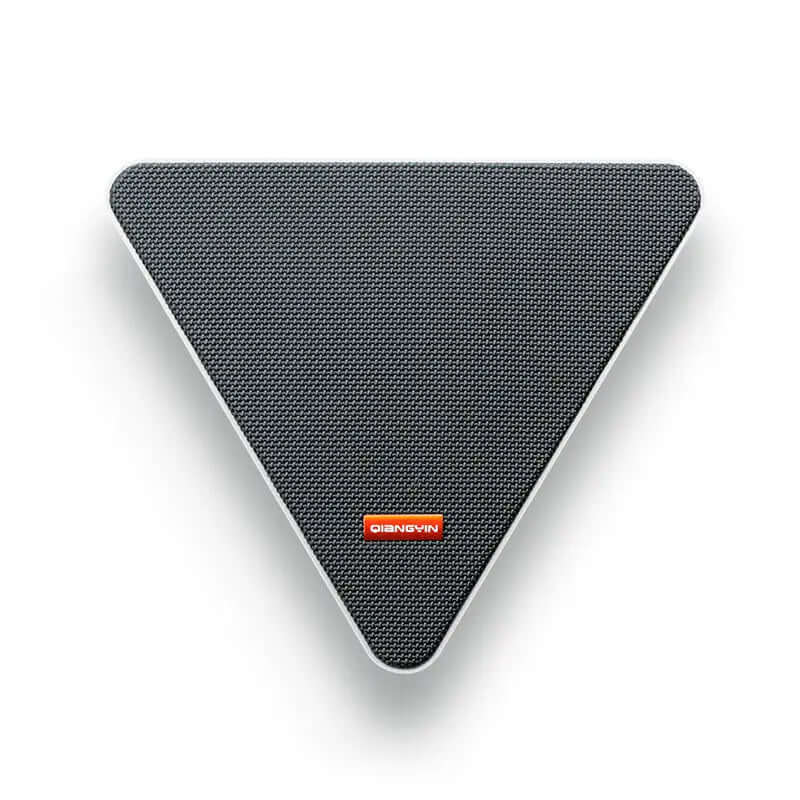 Fashionable Home Wall Mounted Bluetooth Speaker in triangular shape with black mesh surface.