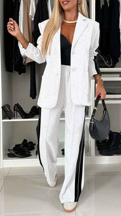 Women's Casual Suit Lapel Single-breasted Jacket And Striped Straight Pants Fashion Sports Trousers Suit Outerwears Clothing