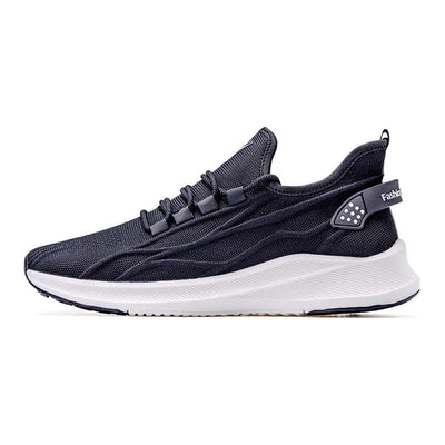 Ice Silk Breathable Running Shoes Lightweight Cushioning Outdoor Men's Shoes For Teenagers in black color profile view