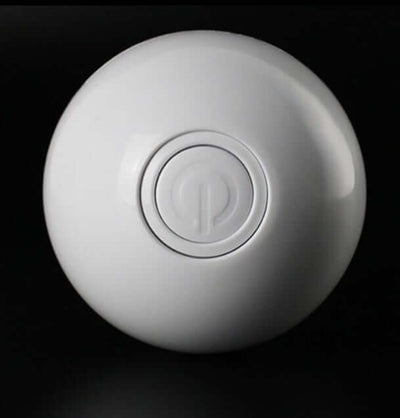 LED Laser Electronic Rolling Pet Funny Cat Toy Ball with a sleek white design and power button on top.