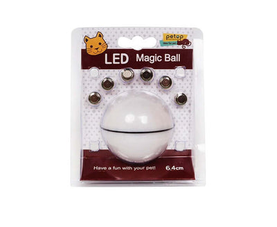 LED Laser Electronic Rolling Pet Funny Cat Toy Ball package with LED Magic Ball and bell features.