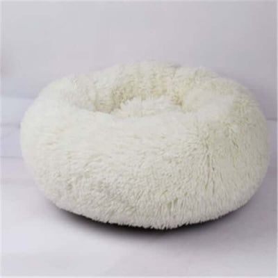 Round Long Hairy Autumn And Winter Nest Pad Cat Mattress in soft white plush fabric.