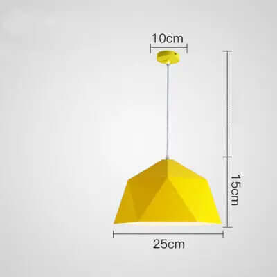 Colorful Geometric Creative Small Hanging Lamps in yellow, featuring a 25cm geometric design with adjustable height.