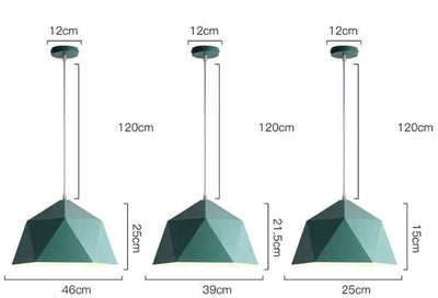 Colorful Geometric Creative Small Hanging Lamps in green, showcasing multiple sizes and shapes for modern decor.