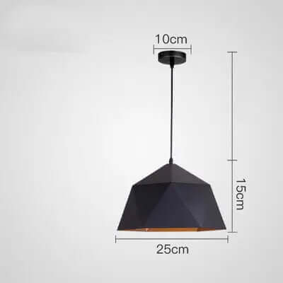 Colorful Geometric Creative Small Hanging Lamps with black geometric shade, adjustable height, and dimensions 25cm x 15cm.
