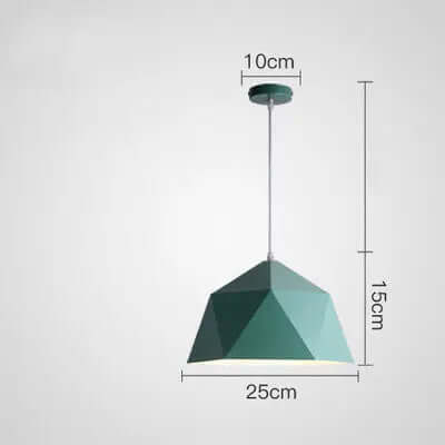 Colorful Geometric Creative Small Hanging Lamps in teal with dimensions 25cm width and 15cm height.