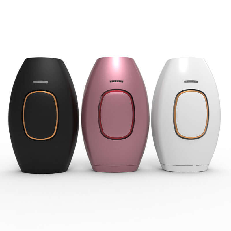 Epilator in black, pink, and white colors showcasing sleek design and laser hair removal technology.