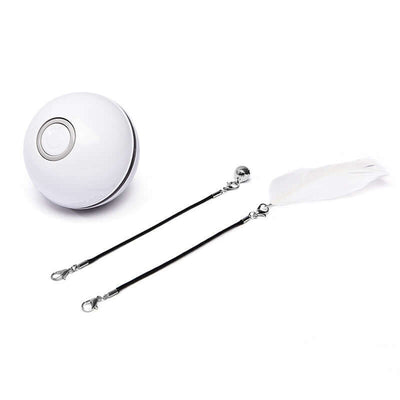 LED Laser Electronic Rolling Pet Funny Cat Toy Ball with feather and bells for active playtime.