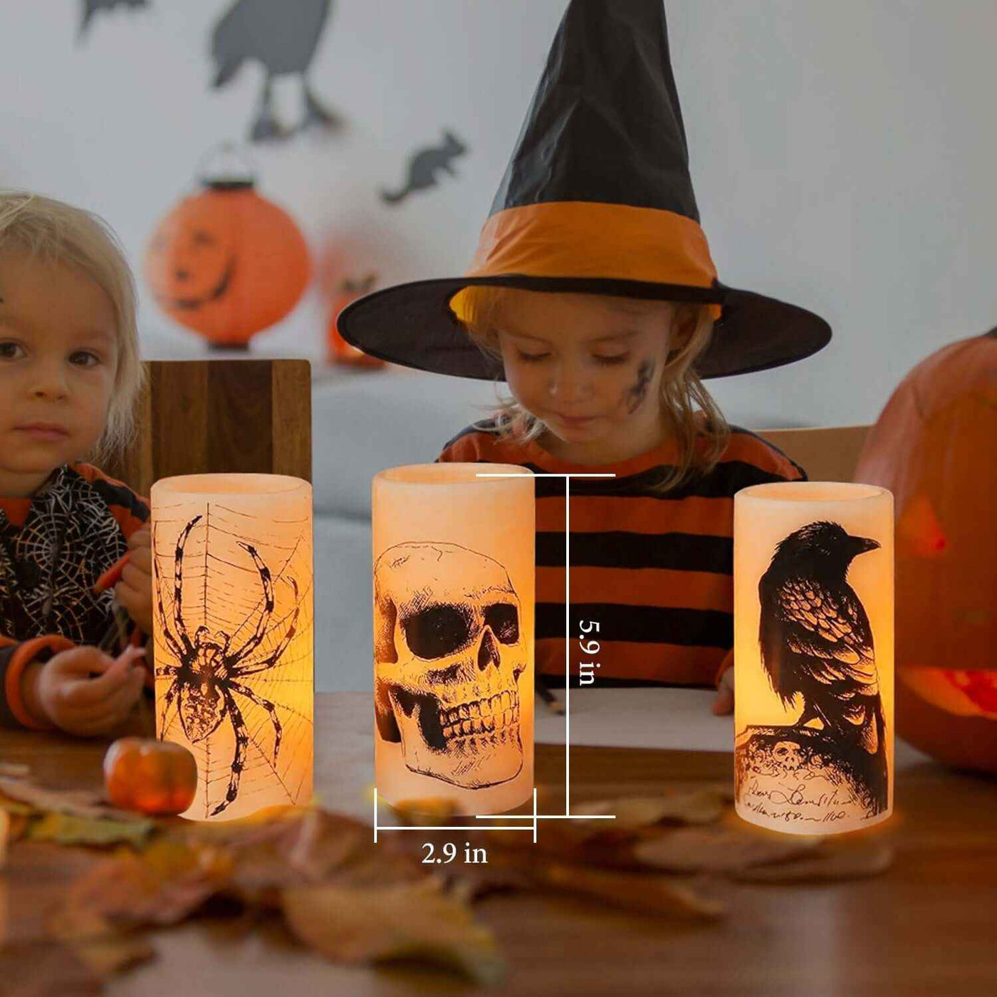 3 Pack Halloween Flameless Candle Lamp With Timer Setting Battery Operated Warm Orange Light Candles For Halloween Party Decoration
