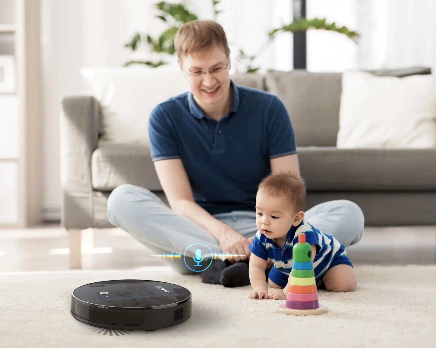 Geek Smart Robot Vacuum Cleaner G6 Plus, Ultra-Thin, 1800Pa Strong Suction, Automatic Self-Charging, Wi-Fi Connectivity, App Control in living room with family.