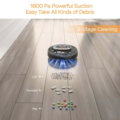 Geek Smart Robot Vacuum Cleaner G6 Plus, Ultra-Thin, 1800Pa Strong Suction, Automatic Self-Charging, Wi-Fi Connectivity, App Control in action.