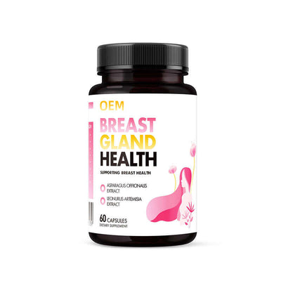 Sealed Bottled Health Care Supplies Capsules in a dark bottle with a label indicating breast health support, 60 capsules.