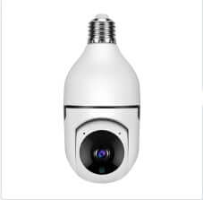 WiFi CAMERA 1080P Bulb 4X Zoom Camera E27 Home 5GWiFi Alarm Monitor front view with lens.
