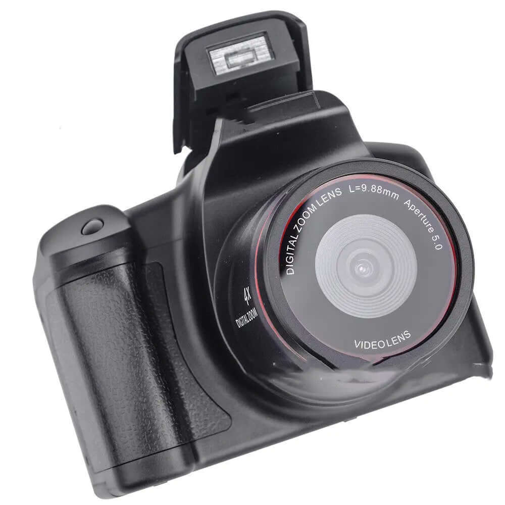 XJ05 Digital Video Camera with a digital zoom lens and built-in flash