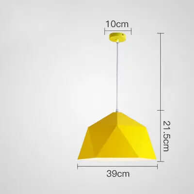 Colorful Geometric Creative Small Hanging Lamps in bright yellow with dimensions 39cm and height adjustable.
