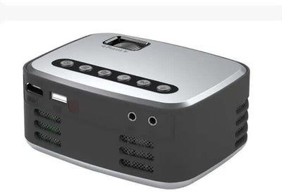 Mini Projector Led Home Theater Video Beamer Black showcasing its design and connectivity options.