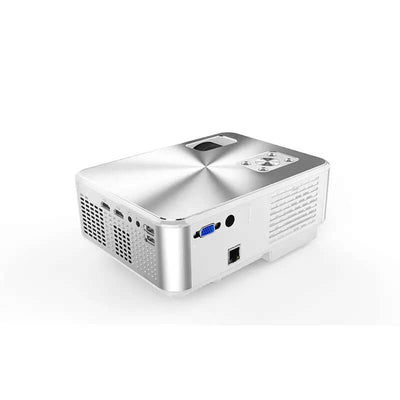 HD Home Multi-function Projector 1080P Home angled view showcasing input and output interfaces.