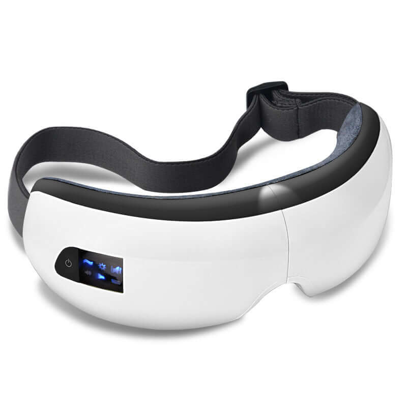 Bluetooth Music Eye Massager Air Pressure Hot Compress Dark Circles Eye Care with adjustable head strap.