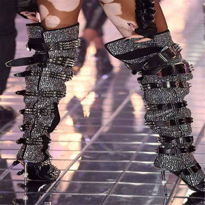 Boots Women - Solid Color Hot Drill Over The Knee