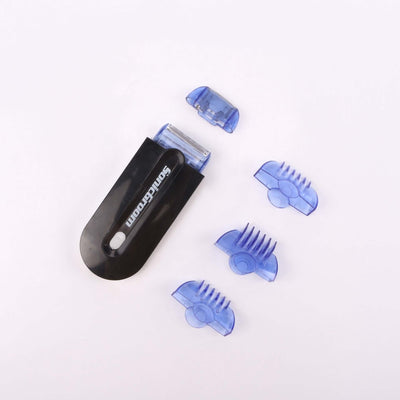 Electric Hair Removal Instrument Laser Hair Removal Shaver with multiple comb attachments in blue.