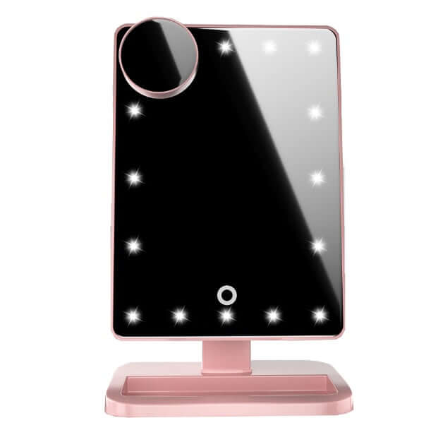 Touch Screen Makeup Mirror With 20 LED Light Bluetooth Music Speaker 10X Magnifying Mirrors Lights in pink color