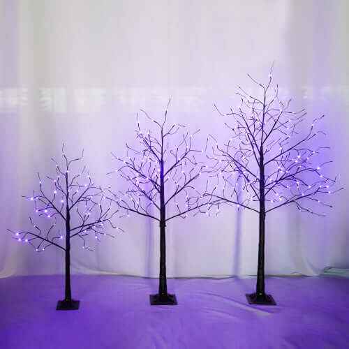 3 Pack Halloween Spooky Tree With Purple Lights, 4FT 5FT And 6FT, Lighted Black Tree For Halloween Decoration