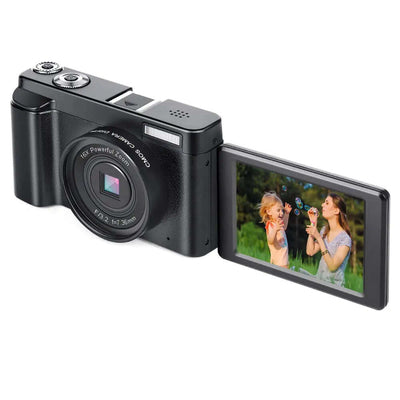 HD WIFI SLR Camera Digital Flip Screen Camera showcasing a flip screen with two kids playing with bubbles.