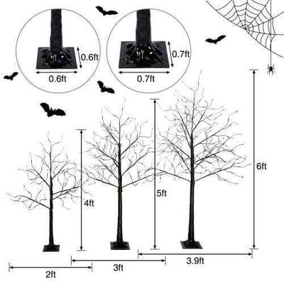 3 Pack Halloween Spooky Tree With Purple Lights, 4FT 5FT And 6FT, Lighted Black Tree For Halloween Decoration