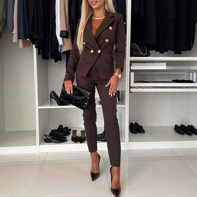 New All-matching Casual Suit Lapel Button-down Jacket And Slim-fit Trousers For Women's Office Business Set Clothing