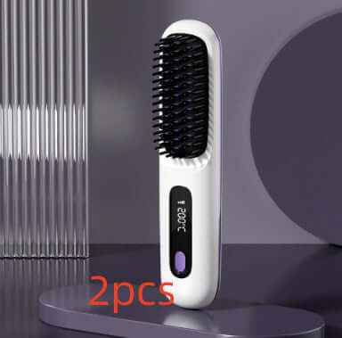 2 In 1 Straight Hair Comb Wireless Hair Straightener Brush Hair Fast Heating Portable Hot Curler USB Charging