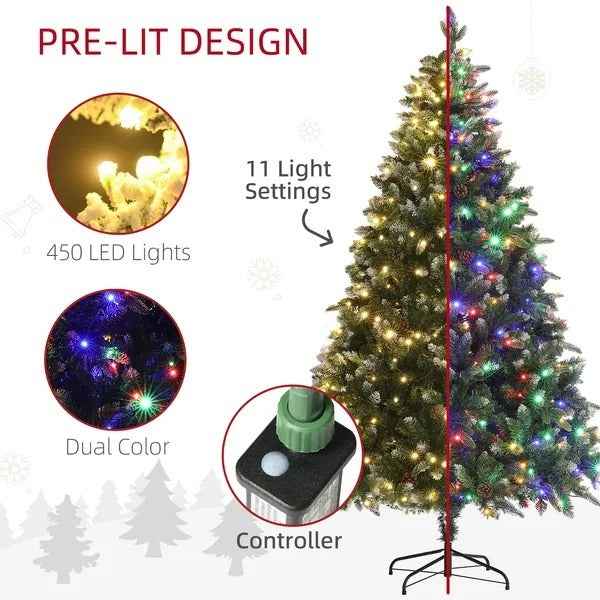 7 Foot Prelit Artificial Christmas Tree With Dual Colour LED Light, Hinged Xmas Tree For Home Office Holiday