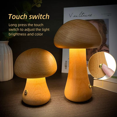 INS Wooden Cute Mushroom LED Night Light With Touch Switch  Bedside Table Lamp For Bedroom Childrens Room Sleeping Night Lamps Home Decor - Nexa Home