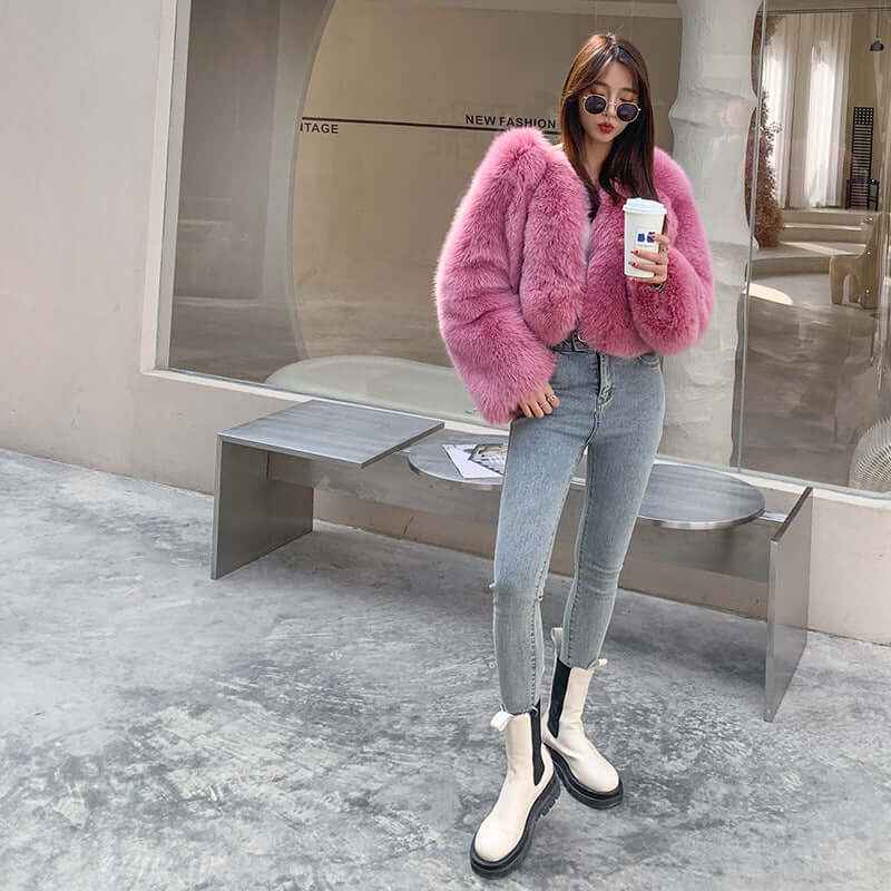 New Whole Skin Fox Fur Coat Female
