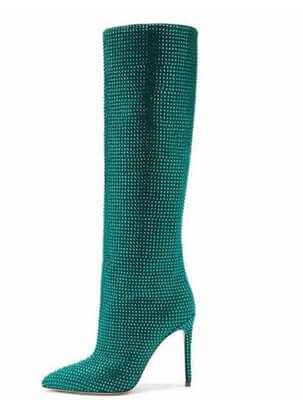 Boots Women: Stylish Pointed Toe Stiletto Rhinestone