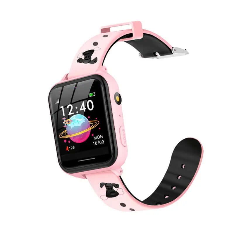 Children's Telephone Watches Are Built In Many Languages in pink silicone with touch screen and playful design.