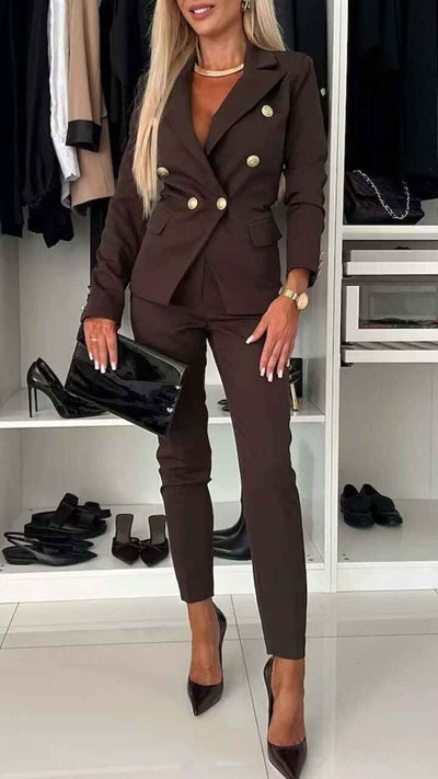 New All-matching Casual Suit Lapel Button-down Jacket And Slim-fit Trousers For Women's Office Business Set Clothing