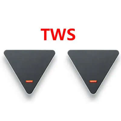 Fashionable Home Wall Mounted Bluetooth Speaker in TWS design with dual triangular shapes.