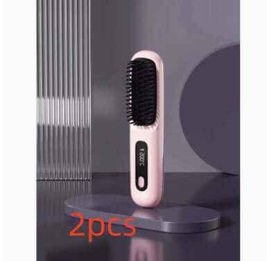 2 In 1 Straight Hair Comb Wireless Hair Straightener Brush Hair Fast Heating Portable Hot Curler USB Charging