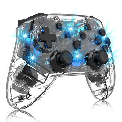 Wireless Wake-up Burst SwitchPRO Bluetooth Transparent Lighted Gamepad with glowing blue accents.