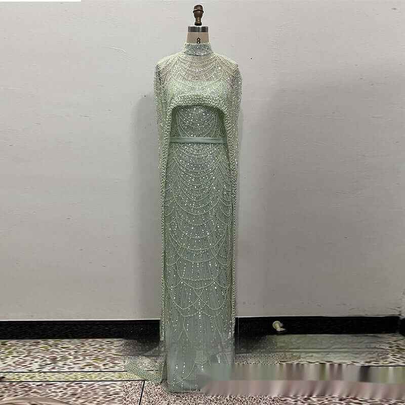 Pearl Embroidery Material Evening Party Dress