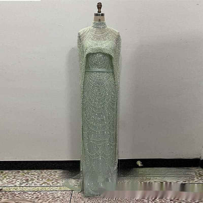 Pearl Embroidery Material Evening Party Dress