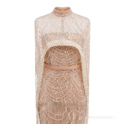 Pearl Embroidery Material Evening Party Dress