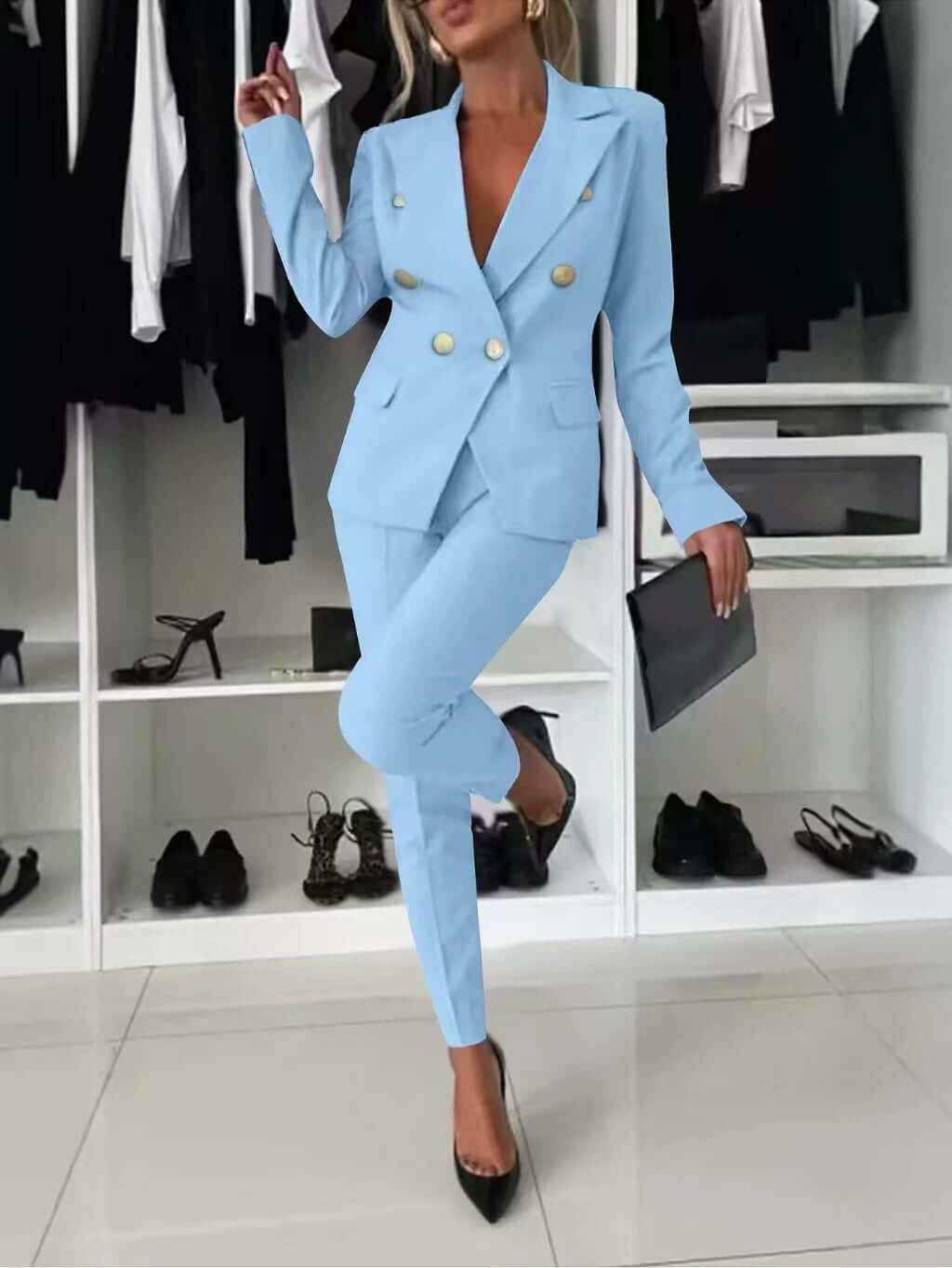 New All-matching Casual Suit Lapel Button-down Jacket And Slim-fit Trousers For Women's Office Business Set Clothing