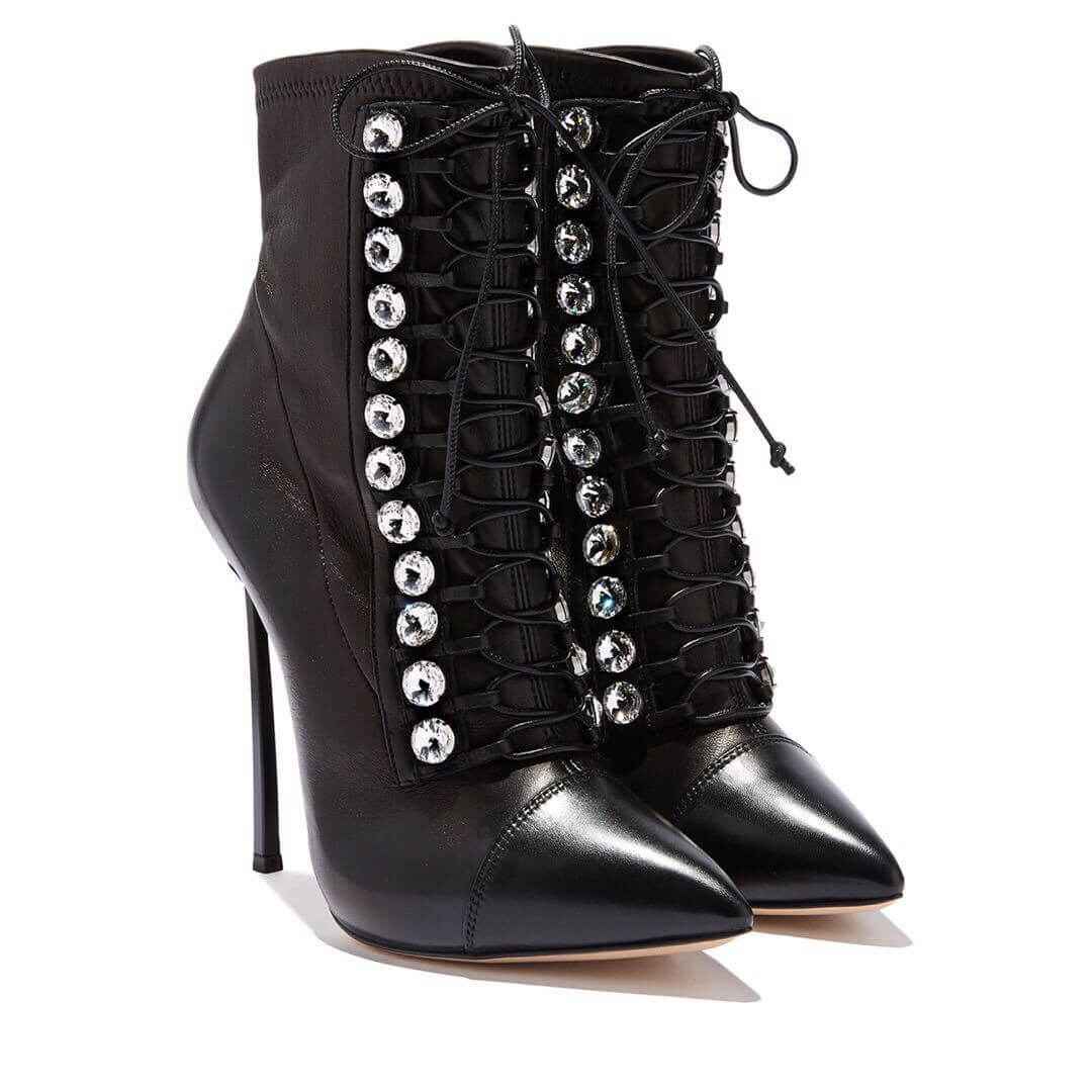 Net Red Autumn Winter Thin High Heel Strap Drill Boots