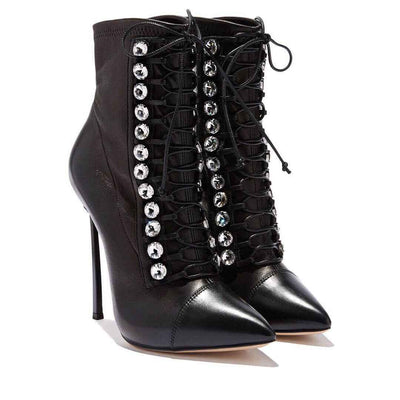 Net Red Autumn Winter Thin High Heel Strap Drill Boots