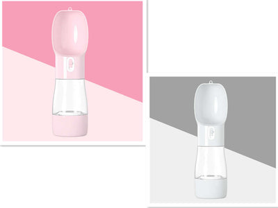 Traveling Out Portable Dog Water Dispenser in pink and white colors for pets on-the-go.