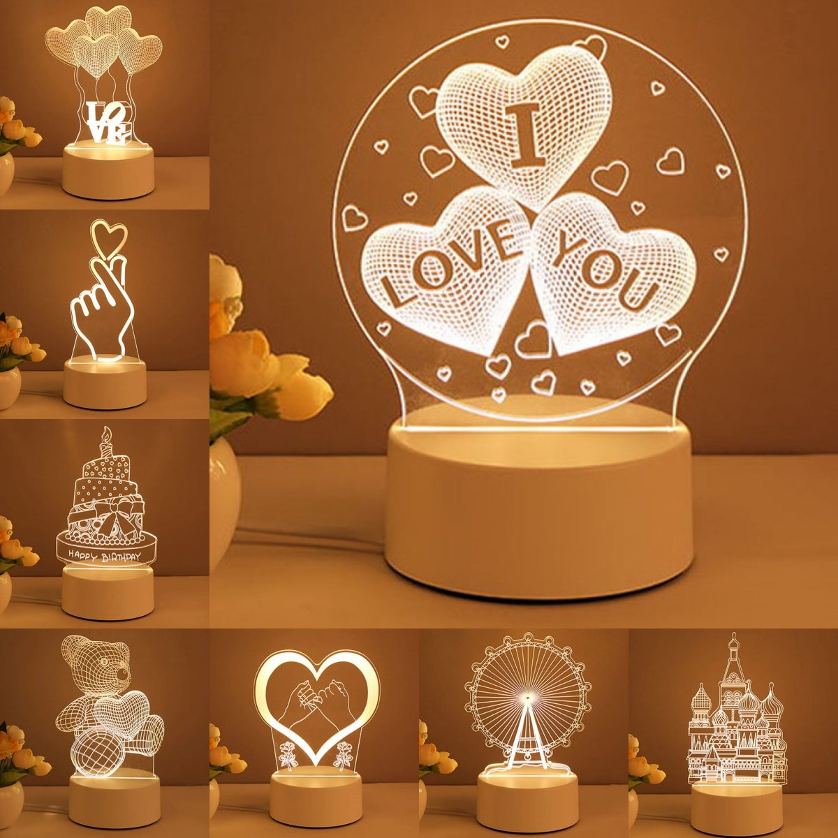 3D Lamp Acrylic USB LED Night Lights Neon Sign Lamp Xmas Home Decorations For Room Decor Valentines Day Gifts - Nexa Home