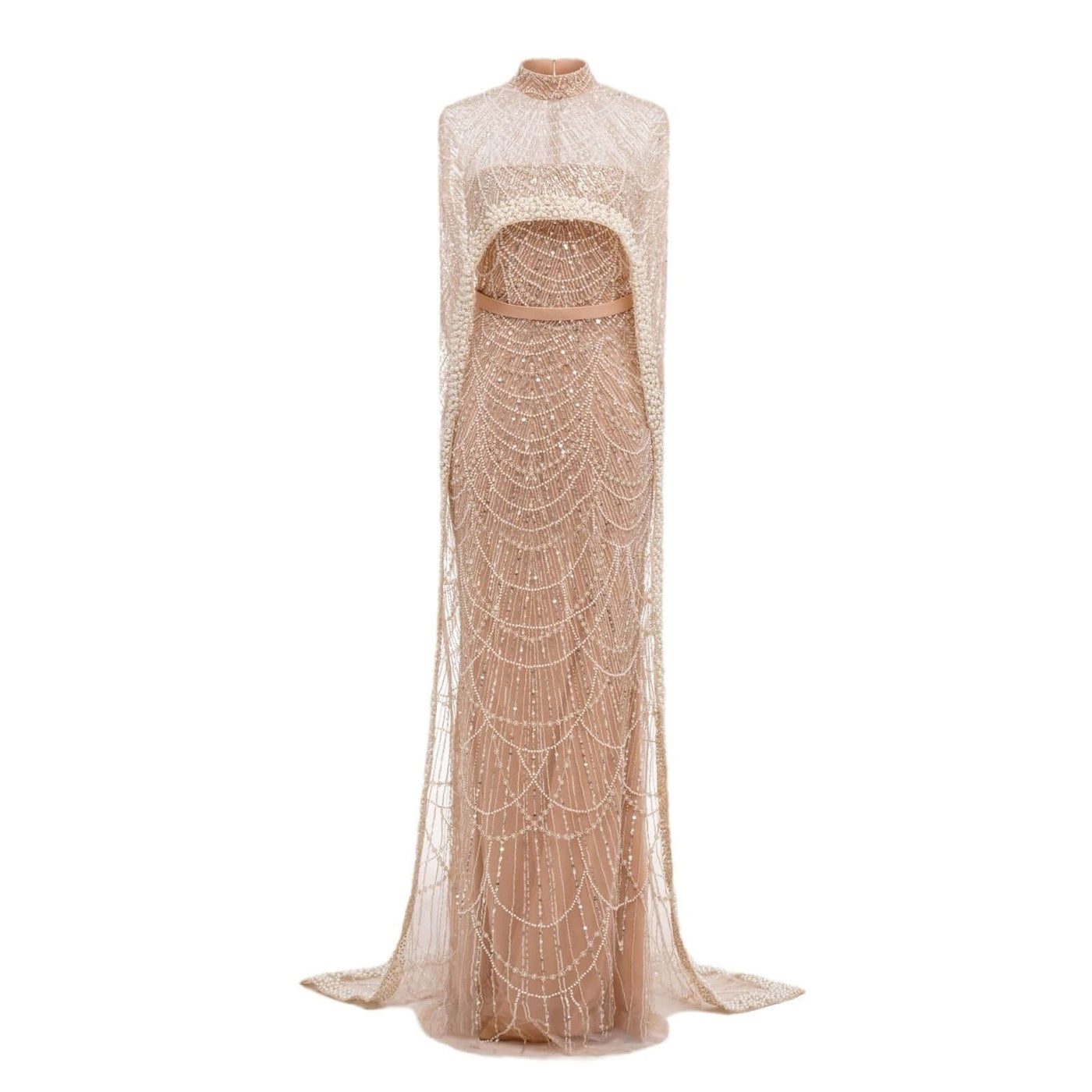 Pearl Embroidery Material Evening Party Dress featuring a sleeveless design and elegant bead detailing.