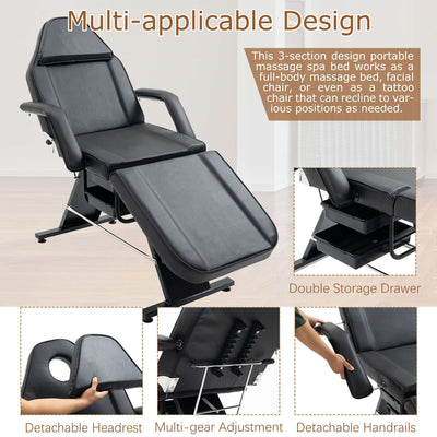 Metal Massage Salon Tattoo Chair with multi-applicable design and adjustable features for spa and tattoo services.