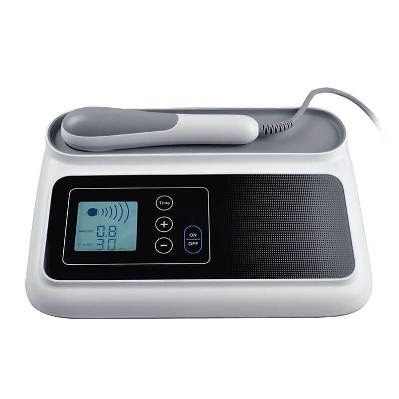 Ultrasonic Health Care Physiotherapy Whole Body Massage Instrument displayed with control panel and applicator.